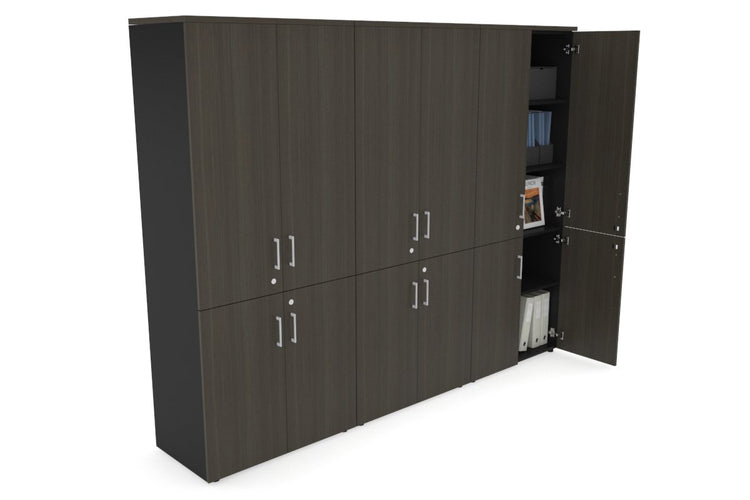 Uniform Large Storage Cupboard with Small & Medium Doors [2400W x 1870H x 450D] Jasonl Black salvage oak silver handle