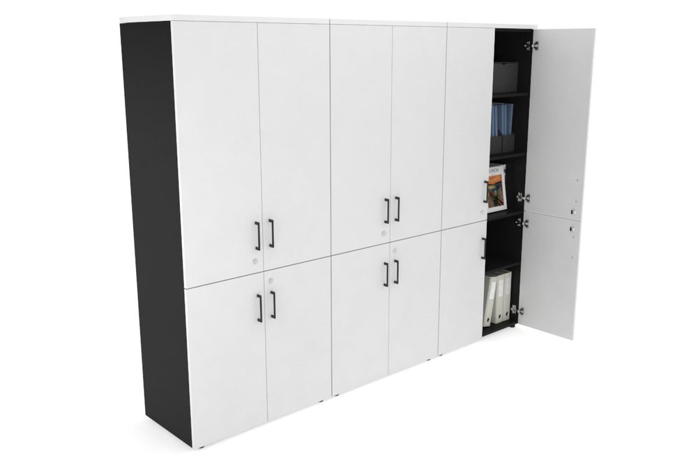 Uniform Large Storage Cupboard with Small & Medium Doors [2400W x 1870H x 450D]-Black white black handle