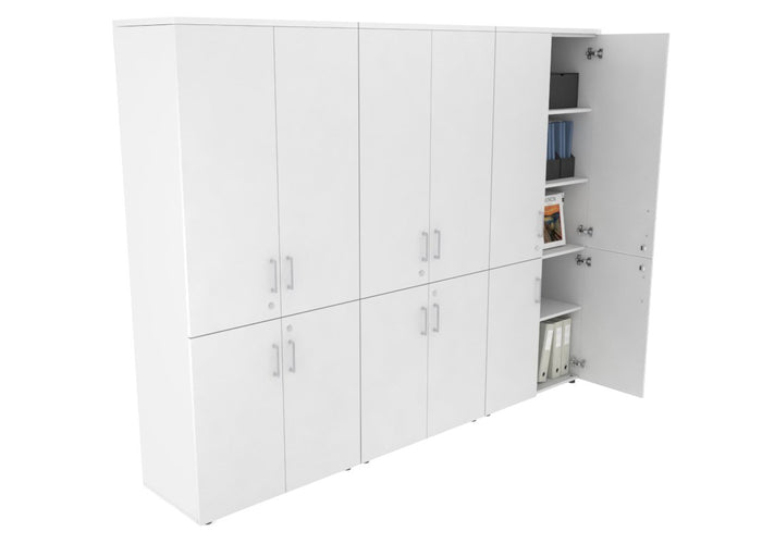Uniform Large Storage Cupboard with Small & Medium Doors [2400W x 1870H x 450D] Jasonl White white silver handle