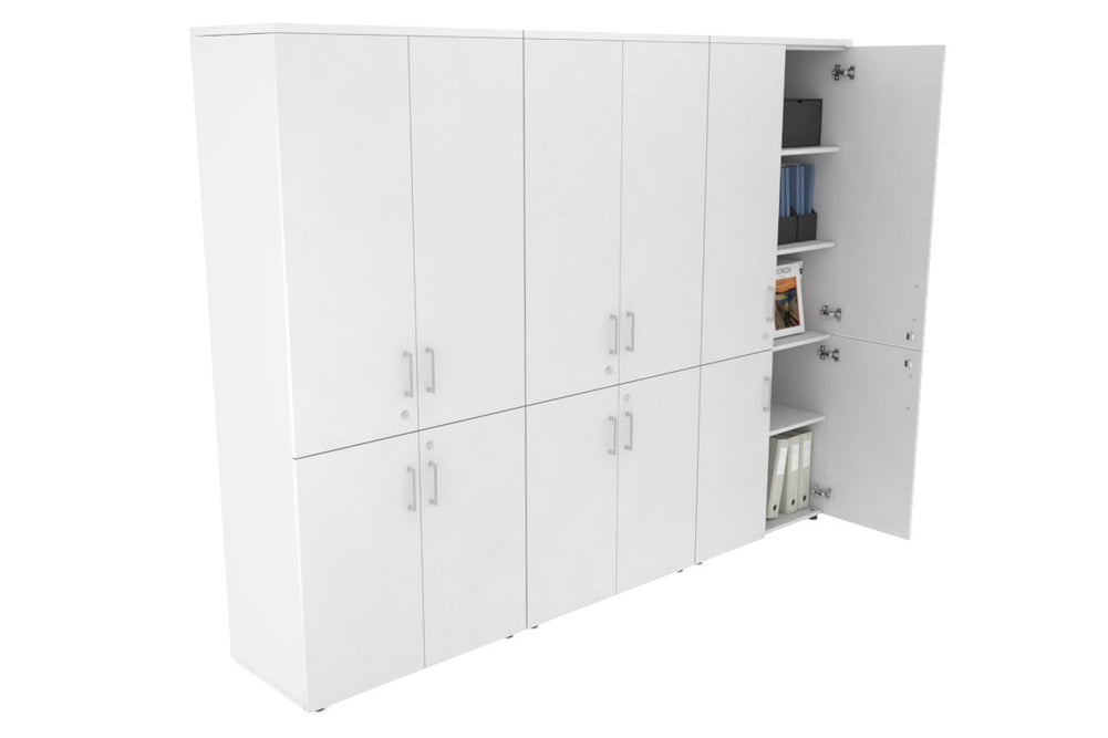 Uniform Large Storage Cupboard with Small & Medium Doors [2400W x 1870H x 450D]-White white silver handle