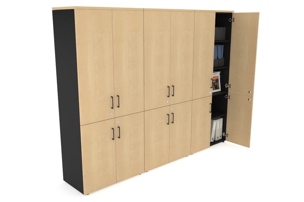 Uniform Large Storage Cupboard with Small & Medium Doors [2400W x 1870H x 450D]-Black maple black handle