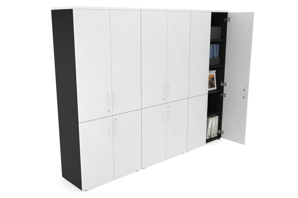 Uniform Large Storage Cupboard with Small & Medium Doors [2400W x 1870H x 450D]-Black white white handle