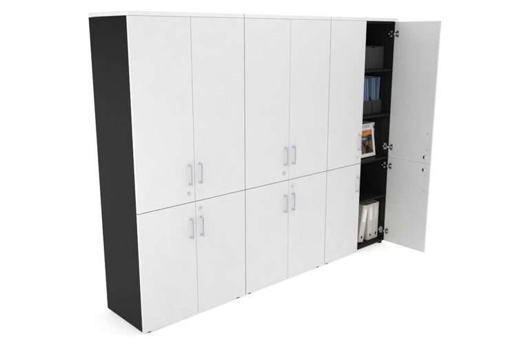 Uniform Large Storage Cupboard with Small & Medium Doors [2400W x 1870H x 450D] Jasonl Black white silver handle