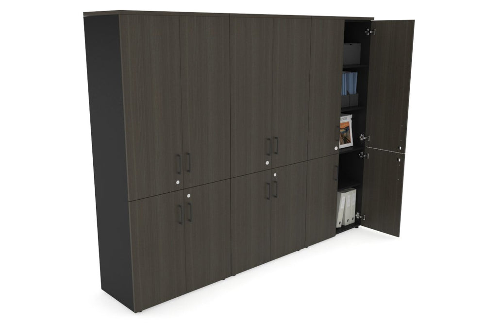 Uniform Large Storage Cupboard with Small & Medium Doors [2400W x 1870H x 450D]-Black dark oak black handle