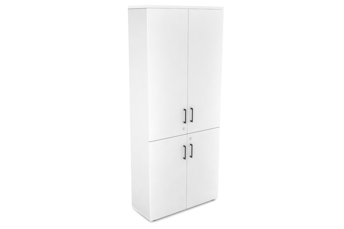 Uniform Large Storage Cupboard with Small & Medium Doors [800W x 1870H x 350D] Jasonl White white black handle
