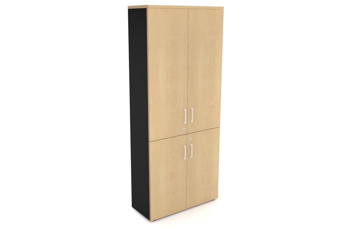 Uniform Large Storage Cupboard with Small & Medium Doors [800W x 1870H x 350D] Jasonl Black maple white handle