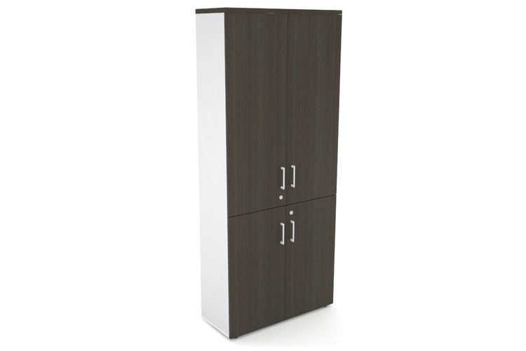 Uniform Large Storage Cupboard with Small & Medium Doors [800W x 1870H x 350D] Jasonl White dark oak white handle