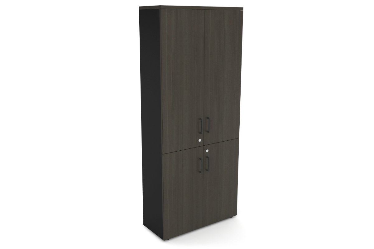 Uniform Large Storage Cupboard with Small & Medium Doors [800W x 1870H x 350D] Jasonl Black dark oak black handle