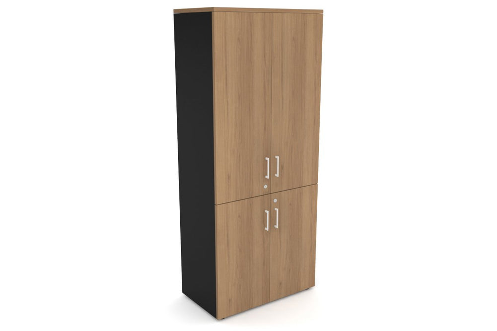 Uniform Large Storage Cupboard with Small & Medium Doors [800W x 1870H x 450D]-Black salvage oak white handle