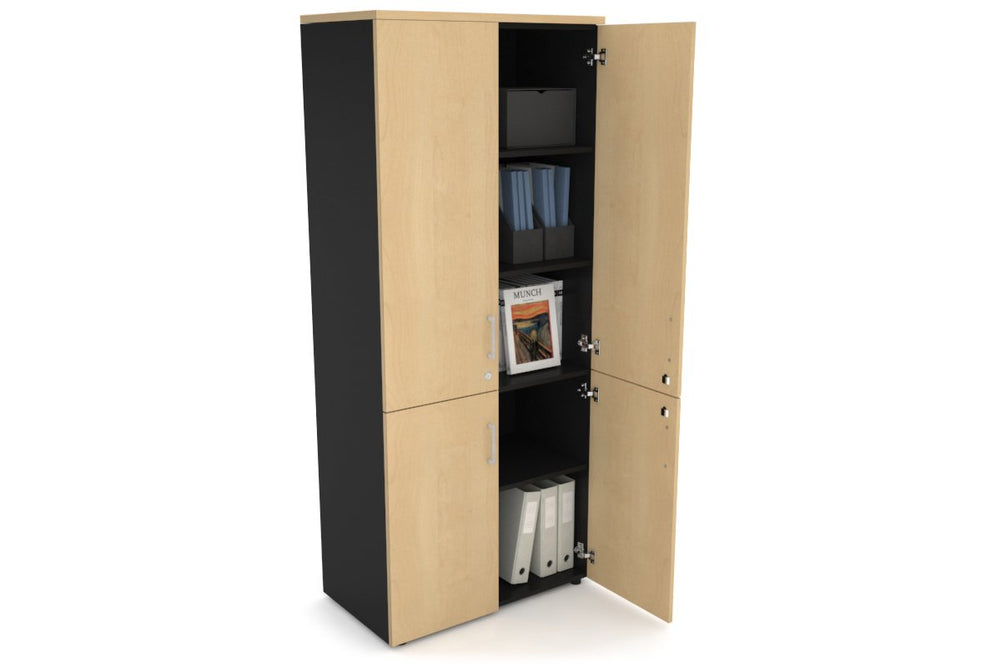 Uniform Large Storage Cupboard with Small & Medium Doors [800W x 1870H x 450D]-Black dark oak black handle