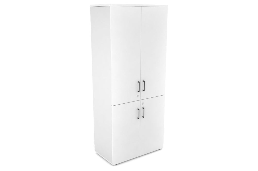 Uniform Large Storage Cupboard with Small & Medium Doors [800W x 1870H x 450D]-White white black handle