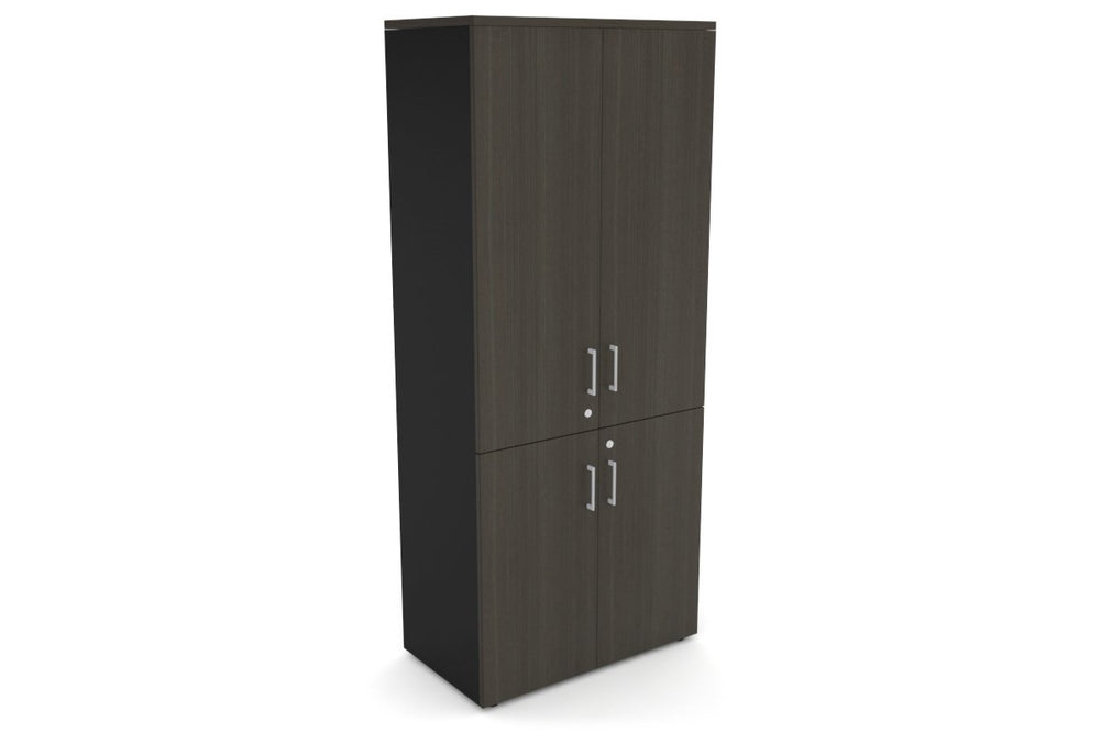 Uniform Large Storage Cupboard with Small & Medium Doors [800W x 1870H x 450D]-Black dark oak silver handle