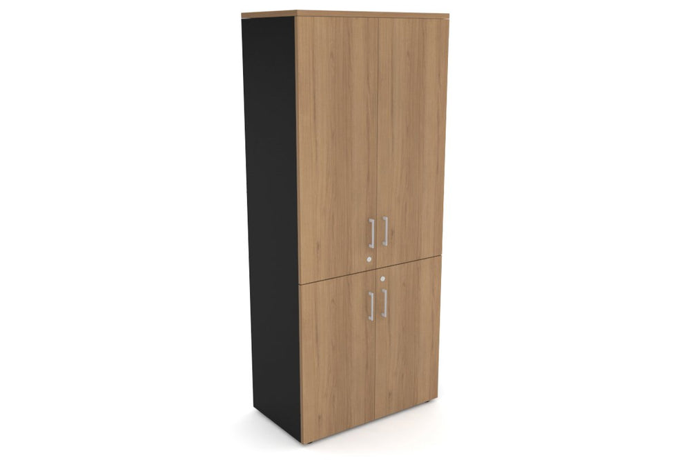 Uniform Large Storage Cupboard with Small & Medium Doors [800W x 1870H x 450D]-Black salvage oak silver handle
