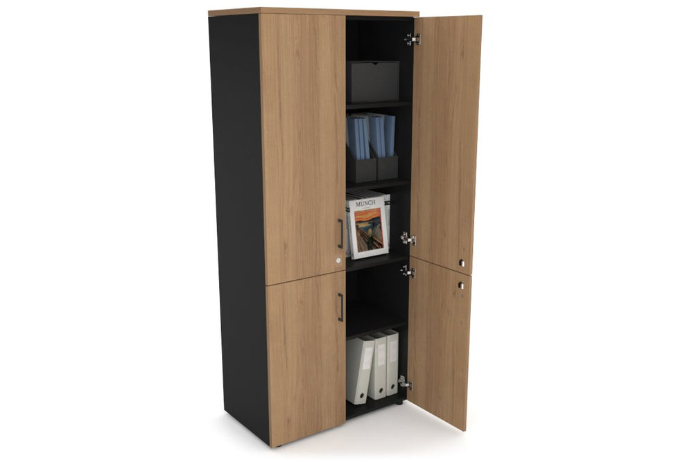 Uniform Large Storage Cupboard with Small & Medium Doors [800W x 1870H x 450D]-Black dark oak black handle