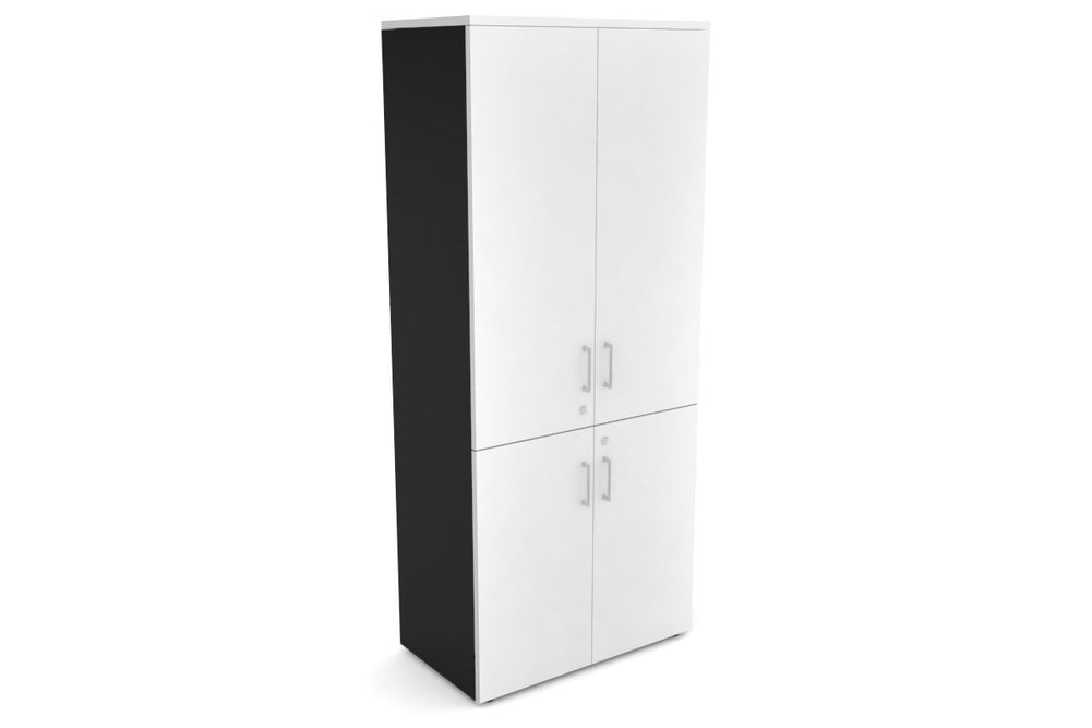Uniform Large Storage Cupboard with Small & Medium Doors [800W x 1870H x 450D]-Black white silver handle