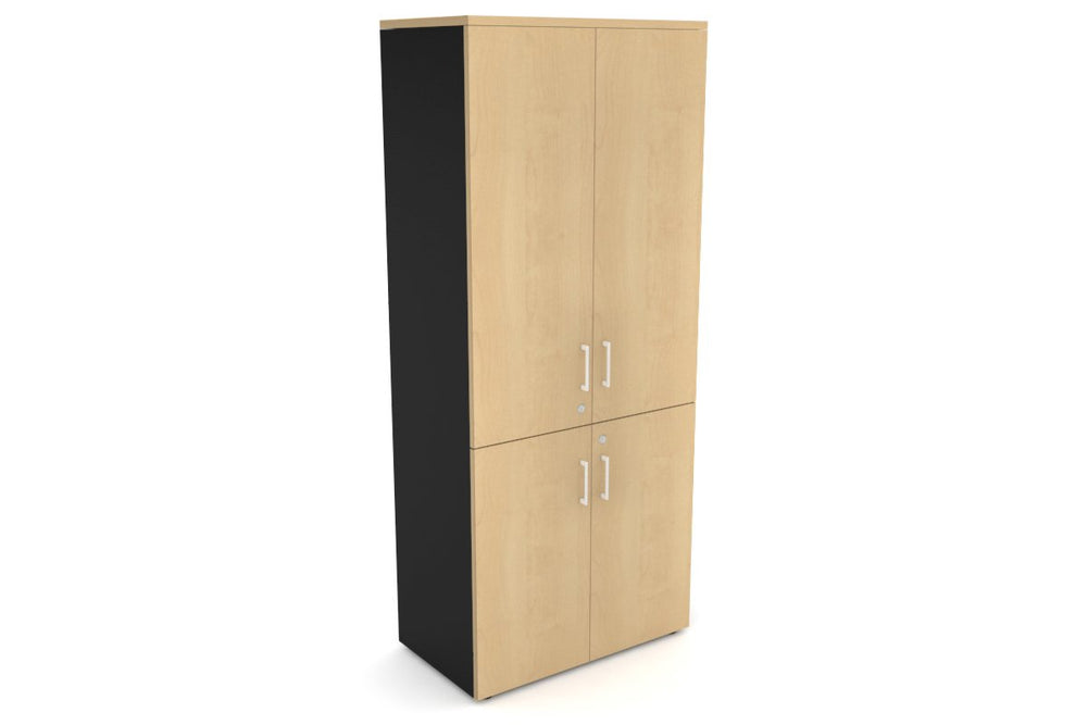 Uniform Large Storage Cupboard with Small & Medium Doors [800W x 1870H x 450D]-Black maple white handle