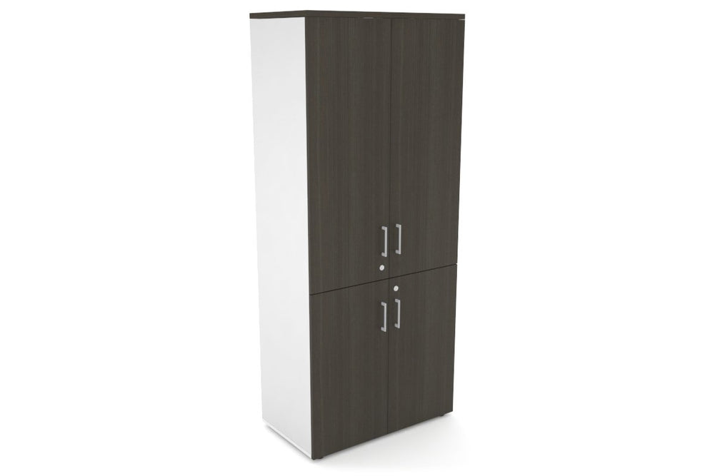 Uniform Large Storage Cupboard with Small & Medium Doors [800W x 1870H x 450D]-White dark oak silver handle