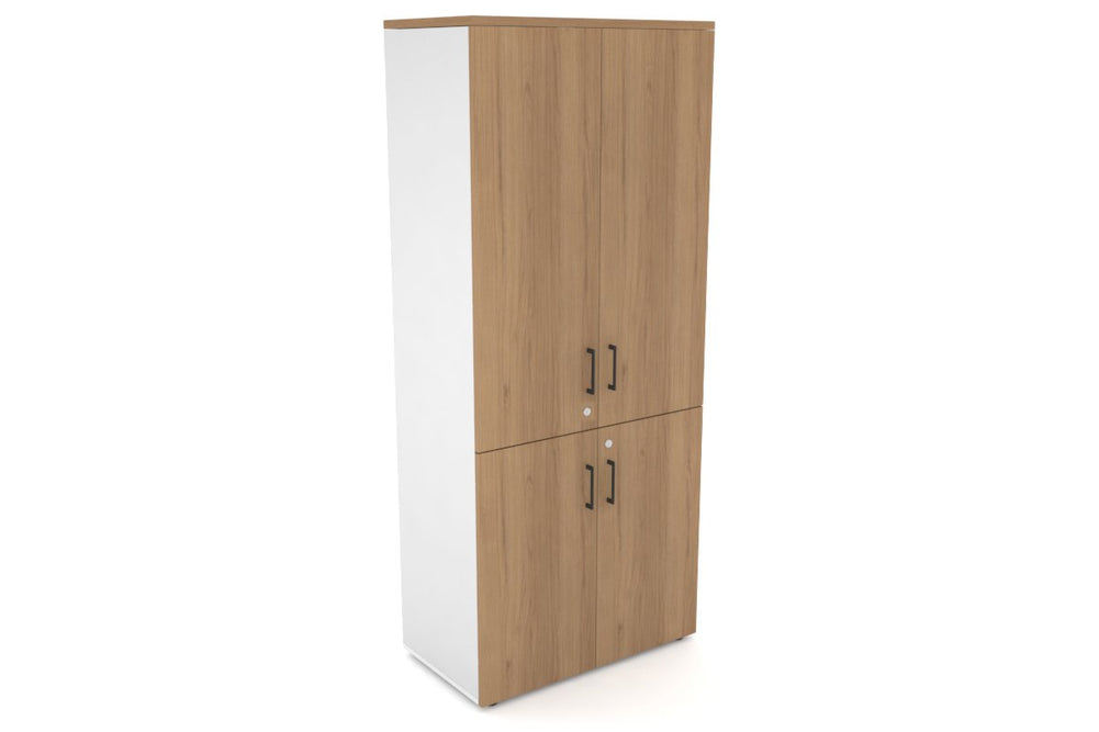 Uniform Large Storage Cupboard with Small & Medium Doors [800W x 1870H x 450D]-White salvage oak black handle