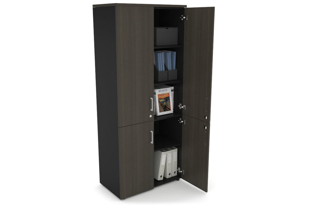 Uniform Large Storage Cupboard with Small & Medium Doors [800W x 1870H x 450D]-Black dark oak black handle