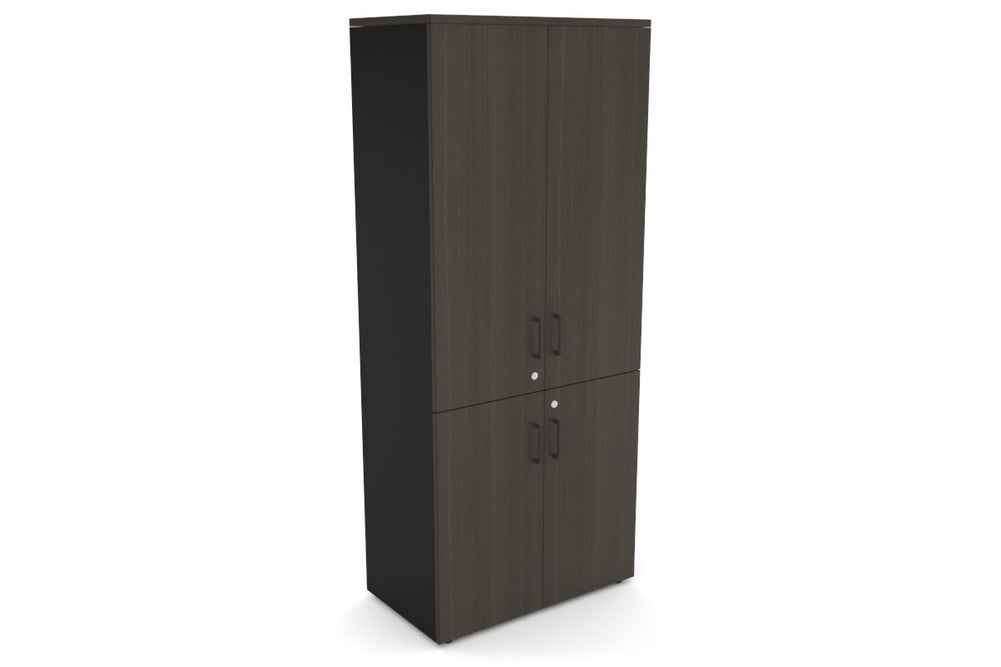 Uniform Large Storage Cupboard with Small & Medium Doors [800W x 1870H x 450D]-Black dark oak black handle