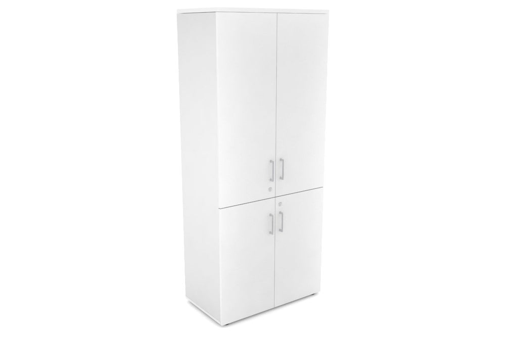 Uniform Large Storage Cupboard with Small & Medium Doors [800W x 1870H x 450D]-White white silver handle