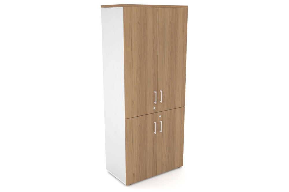 Uniform Large Storage Cupboard with Small & Medium Doors [800W x 1870H x 450D]-White salvage oak white handle