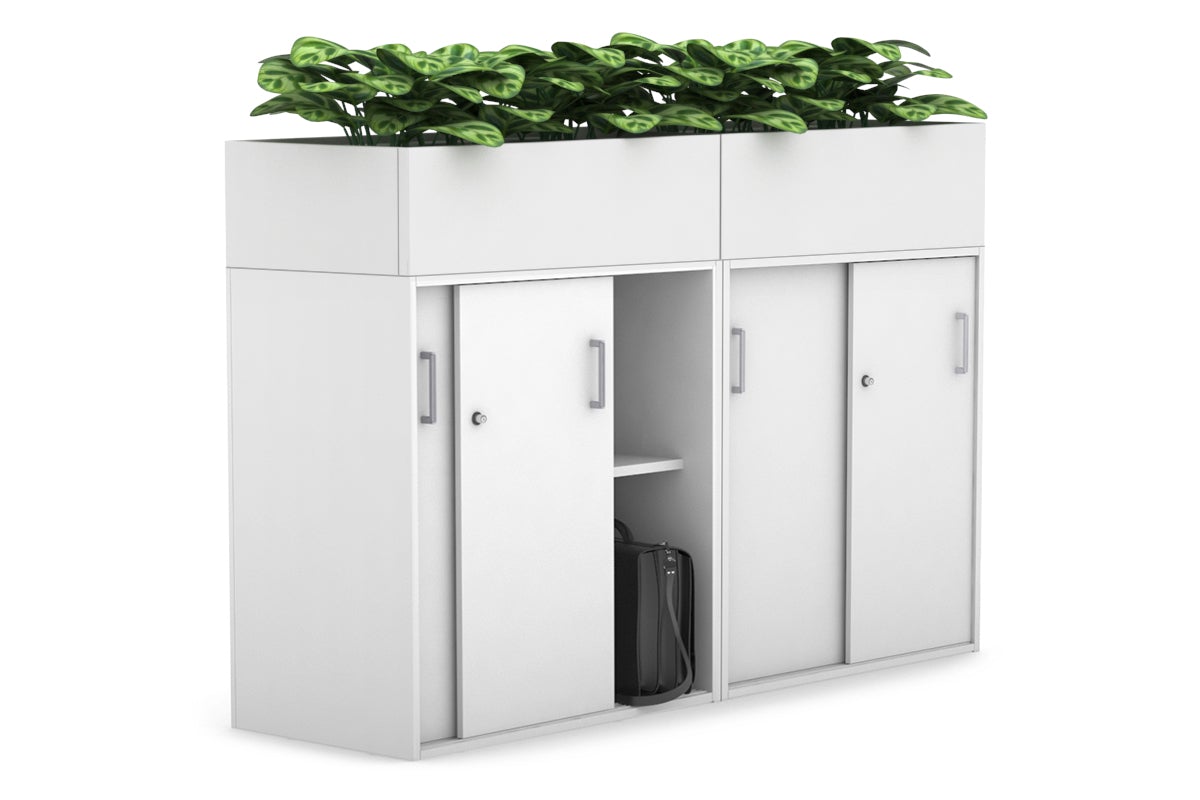 Uniform Medium Credenza + Planter Box [1600W x 1125H x 428D] Jasonl White white silver handle