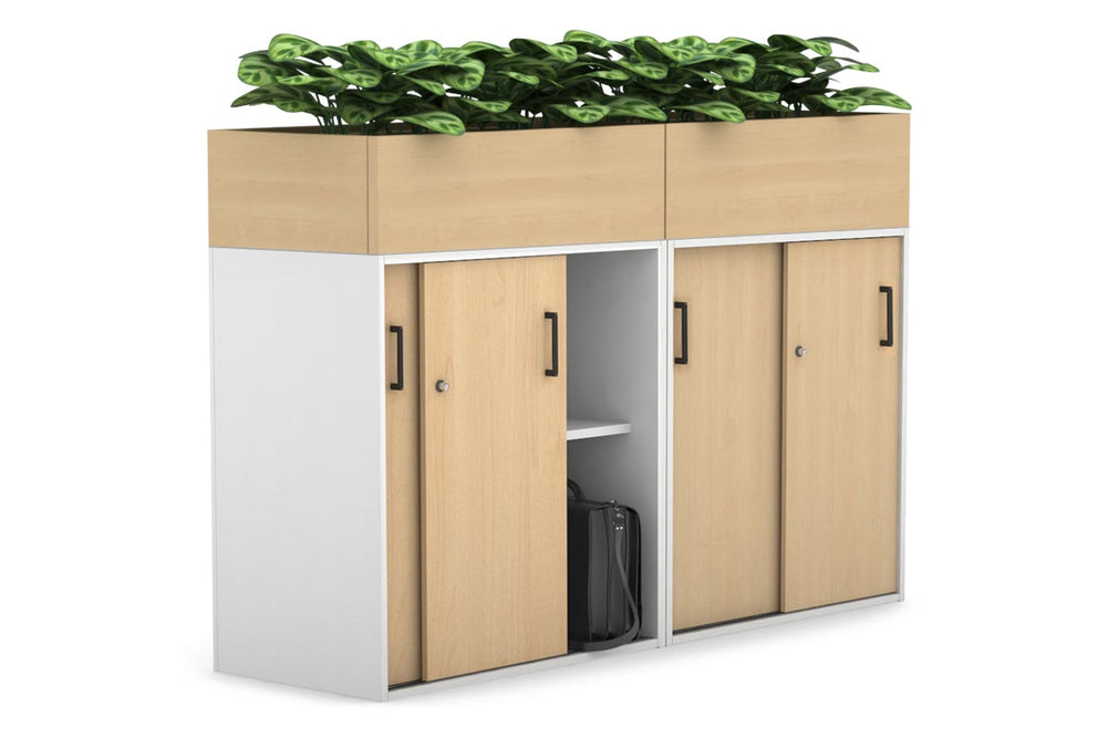 Uniform Medium Credenza + Planter Box [1600W x 1125H x 428D]-White maple black handle