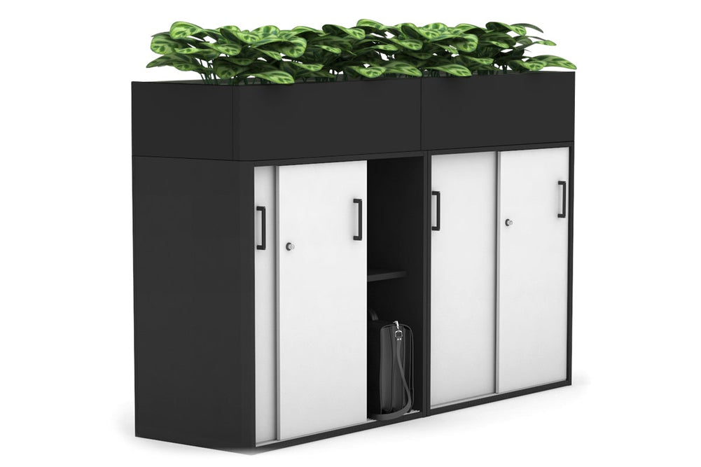 Uniform Medium Credenza + Planter Box [1600W x 1125H x 428D]-Black black black handle