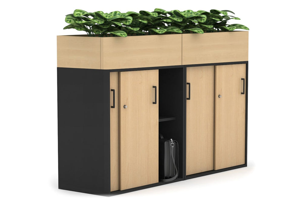 Uniform Medium Credenza + Planter Box [1600W x 1125H x 428D]-Black maple black handle