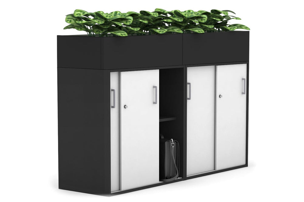Uniform Medium Credenza + Planter Box [1600W x 1125H x 428D]-Black black silver handle