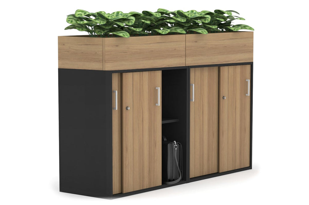 Uniform Medium Credenza + Planter Box [1600W x 1125H x 428D]-Black salvage oak white handle
