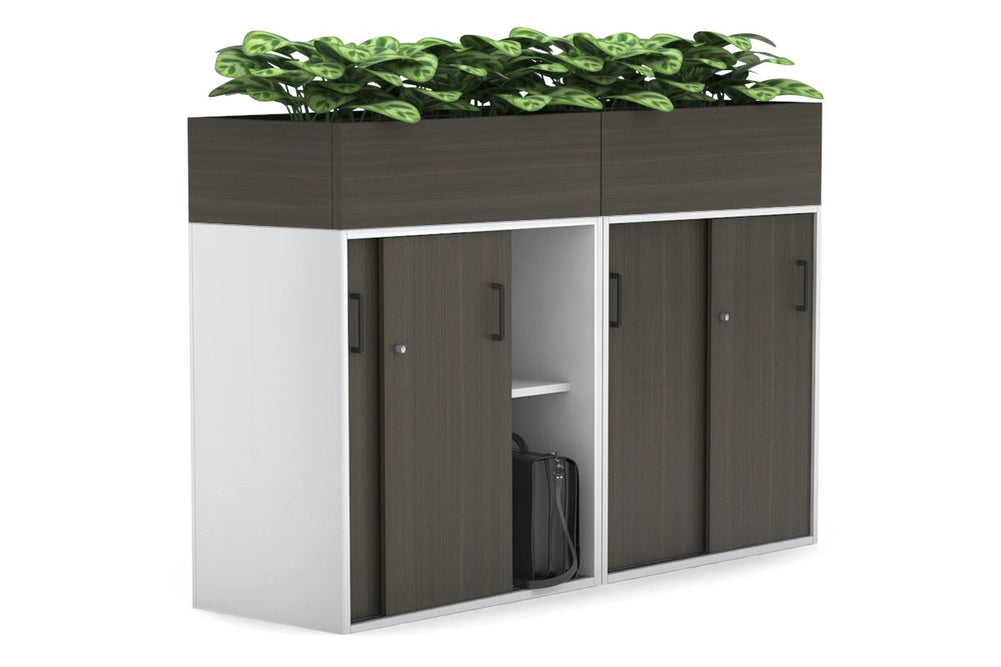 Uniform Medium Credenza + Planter Box [1600W x 1125H x 428D]-White dark oak black handle