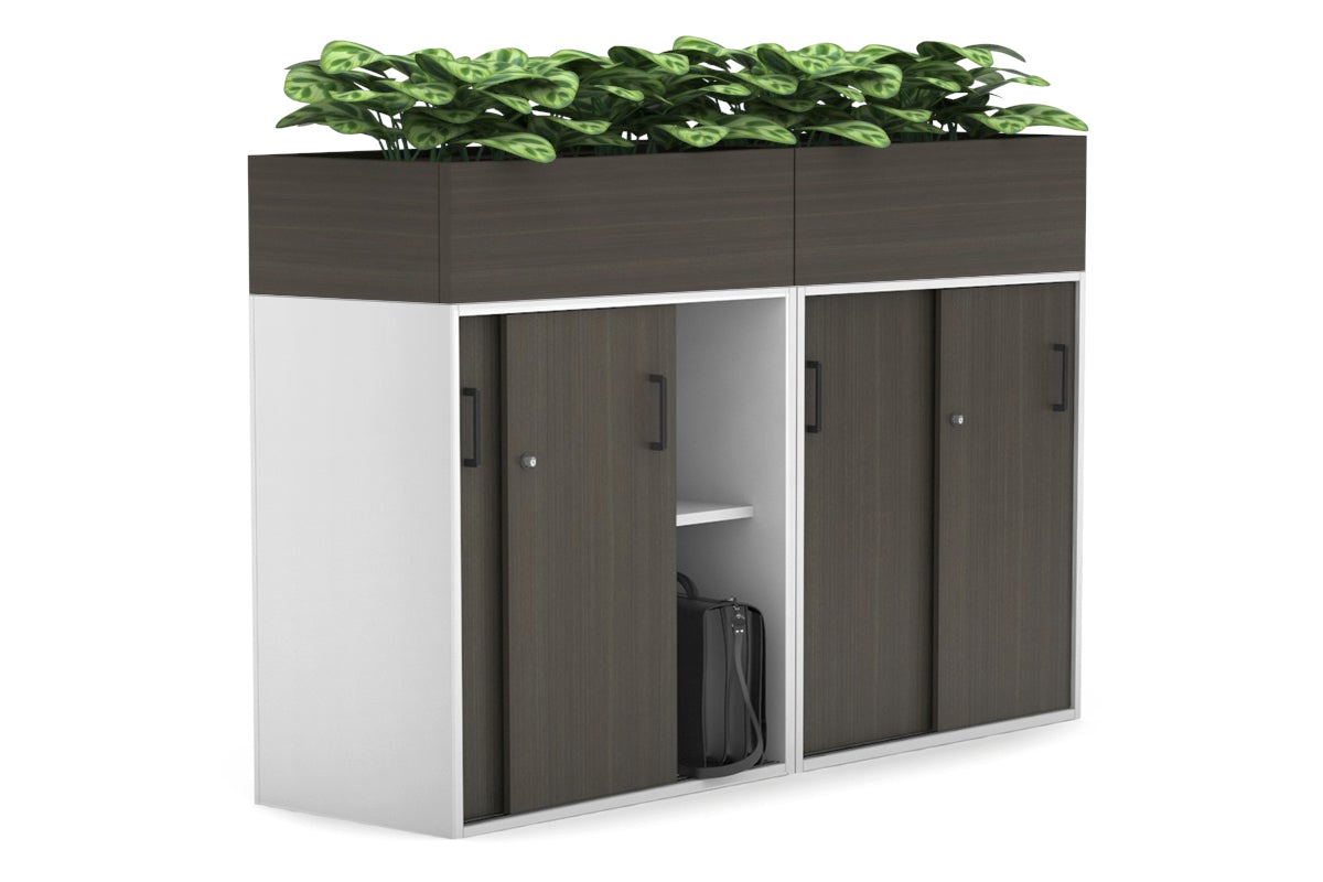 Uniform Medium Credenza + Planter Box [1600W x 1125H x 428D] Jasonl White dark oak black handle