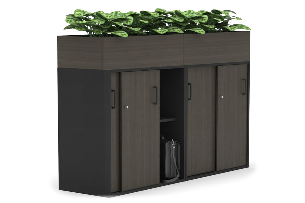 Uniform Medium Credenza + Planter Box [1600W x 1125H x 428D]-Black dark oak black handle