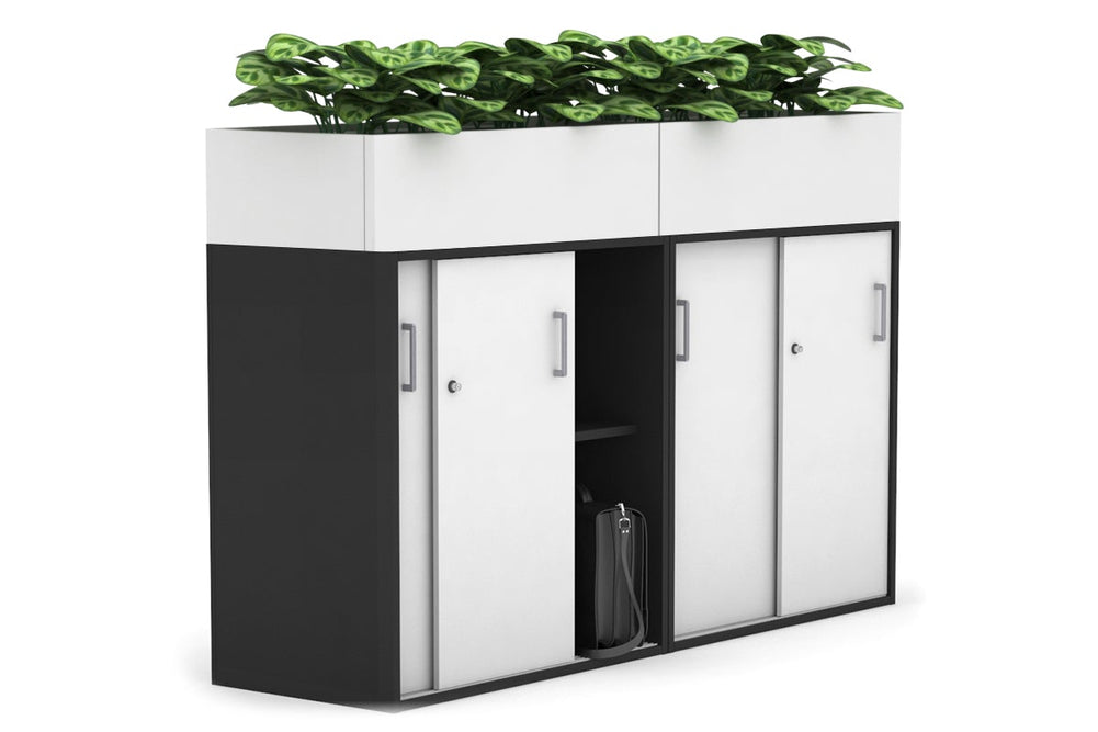 Uniform Medium Credenza + Planter Box [1600W x 1125H x 428D]-Black white silver handle