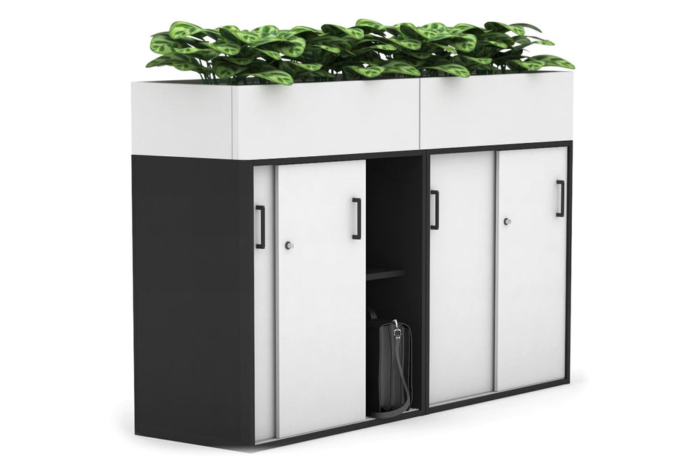 Uniform Medium Credenza + Planter Box [1600W x 1125H x 428D]-Black white black handle
