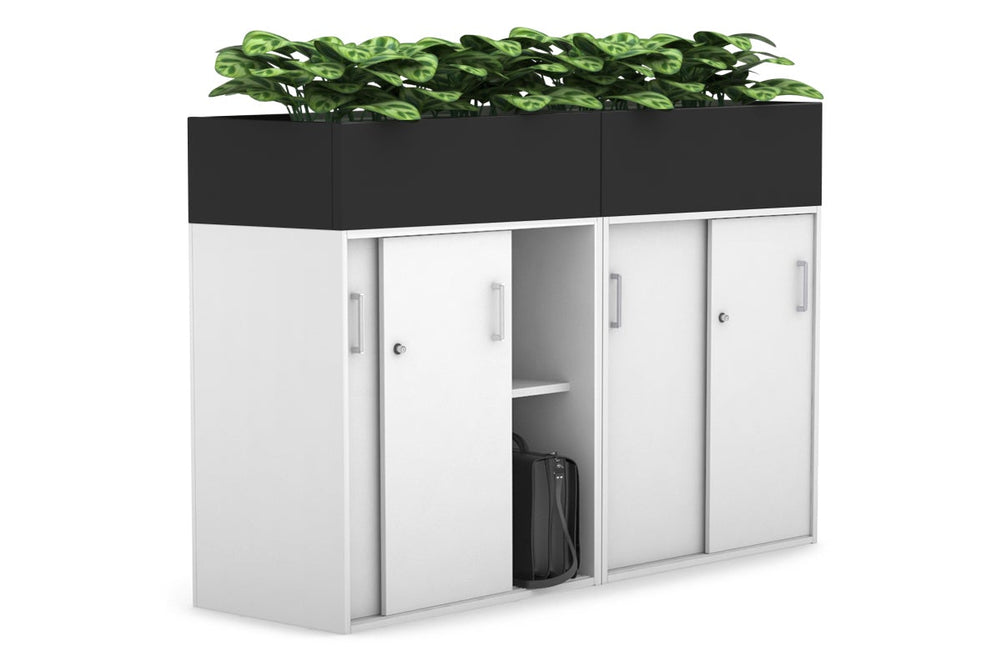 Uniform Medium Credenza + Planter Box [1600W x 1125H x 428D]-White black white handle