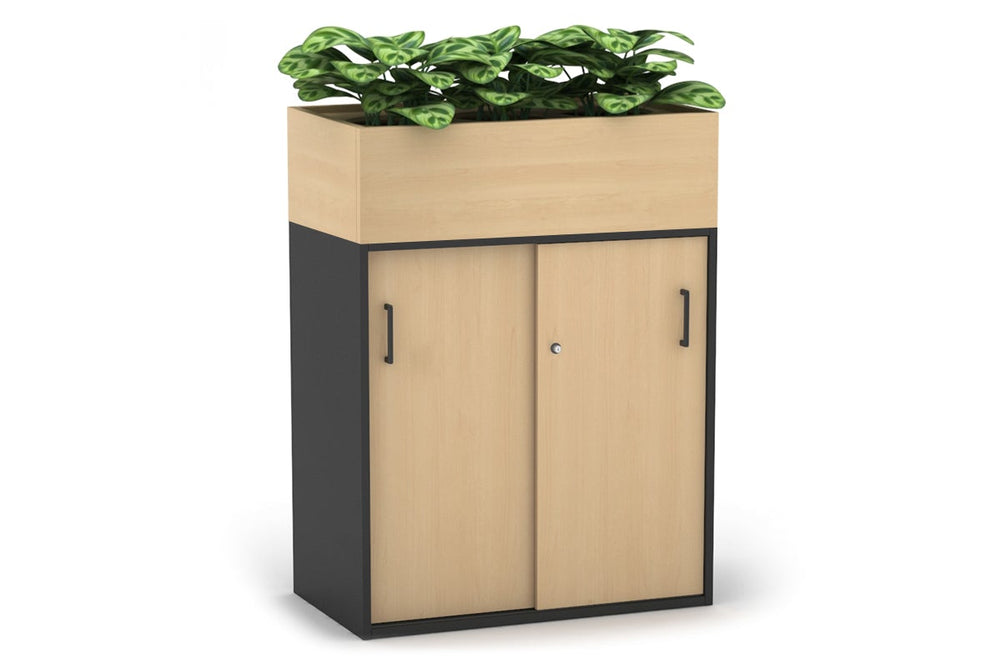 Uniform Medium Credenza + Planter Box [800W x 1125H x 428D]-Black maple black handle