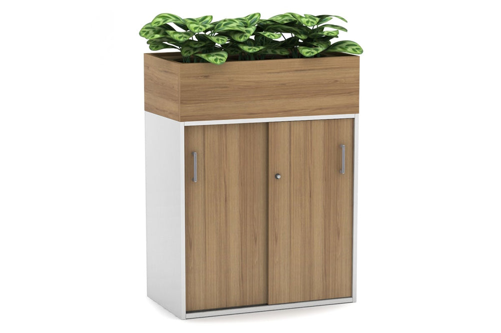 Uniform Medium Credenza + Planter Box [800W x 1125H x 428D]-White salvage oak silver handle