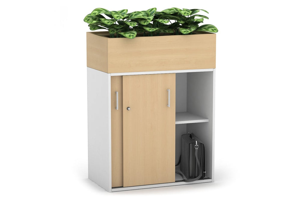Uniform Medium Credenza + Planter Box [800W x 1125H x 428D]-Black dark oak black handle