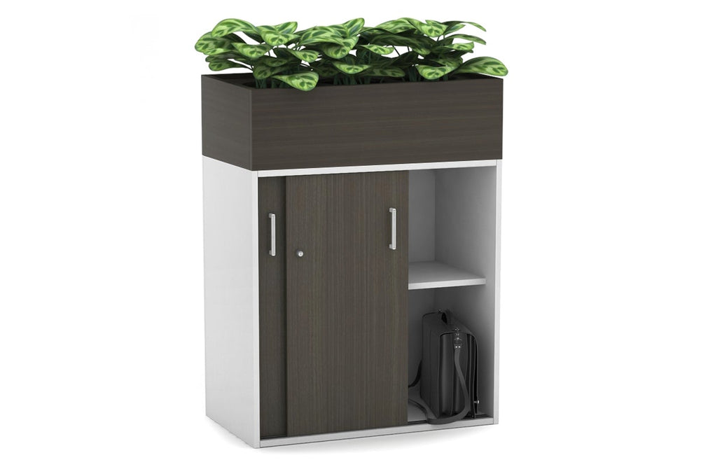 Uniform Medium Credenza + Planter Box [800W x 1125H x 428D]-Black dark oak black handle