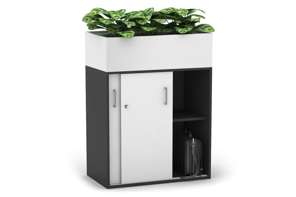 Uniform Medium Credenza + Planter Box [800W x 1125H x 428D]-Black dark oak black handle