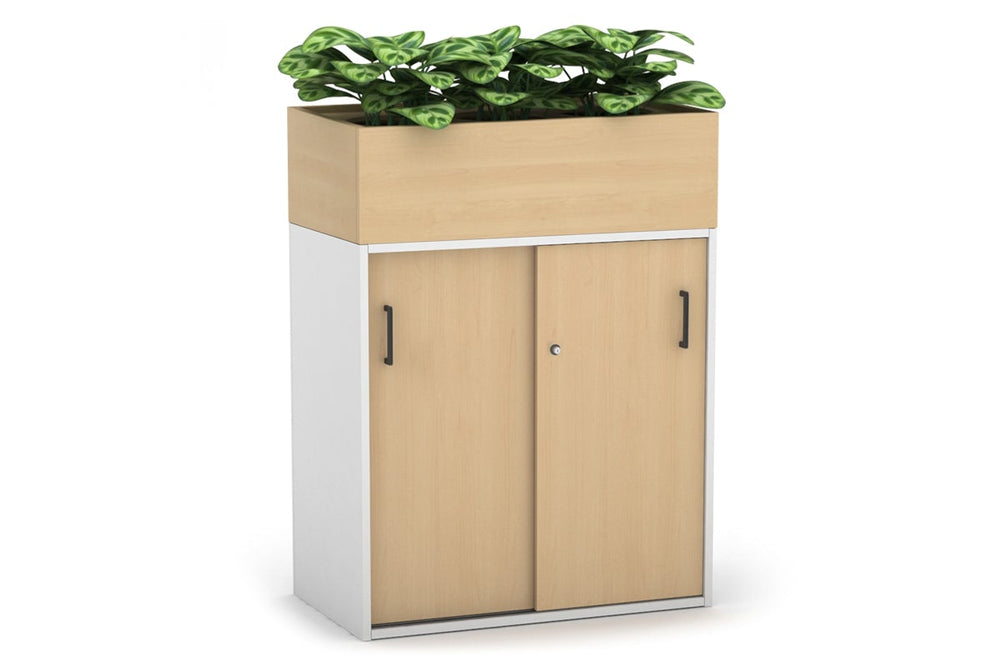Uniform Medium Credenza + Planter Box [800W x 1125H x 428D]-White maple black handle