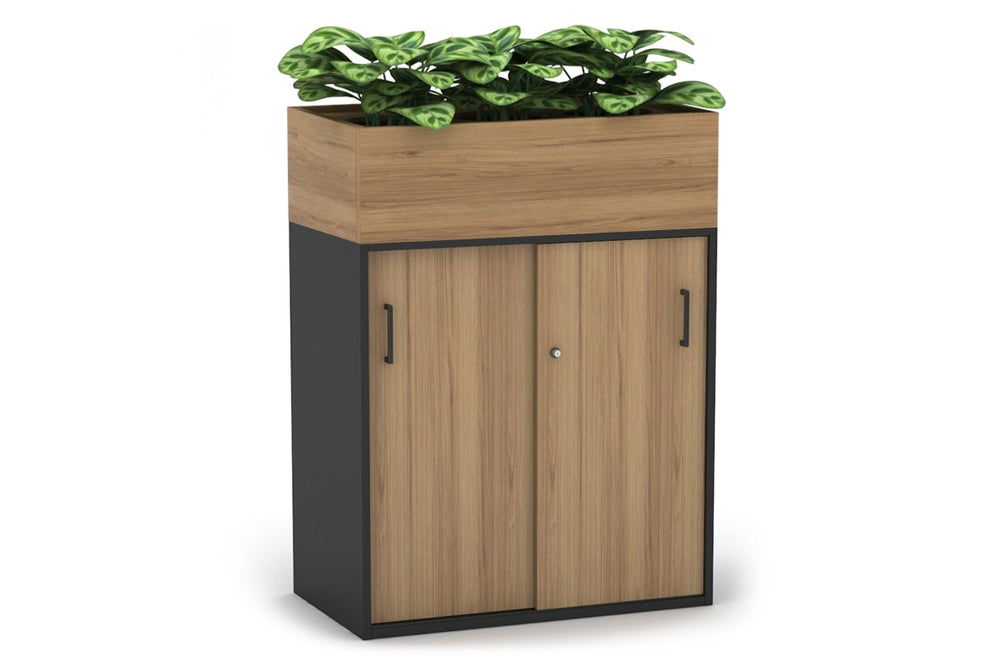 Uniform Medium Credenza + Planter Box [800W x 1125H x 428D]-Black dark oak black handle