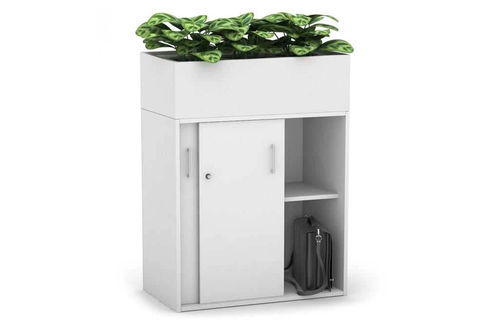 Uniform Medium Credenza + Planter Box [800W x 1125H x 428D]-Black dark oak black handle