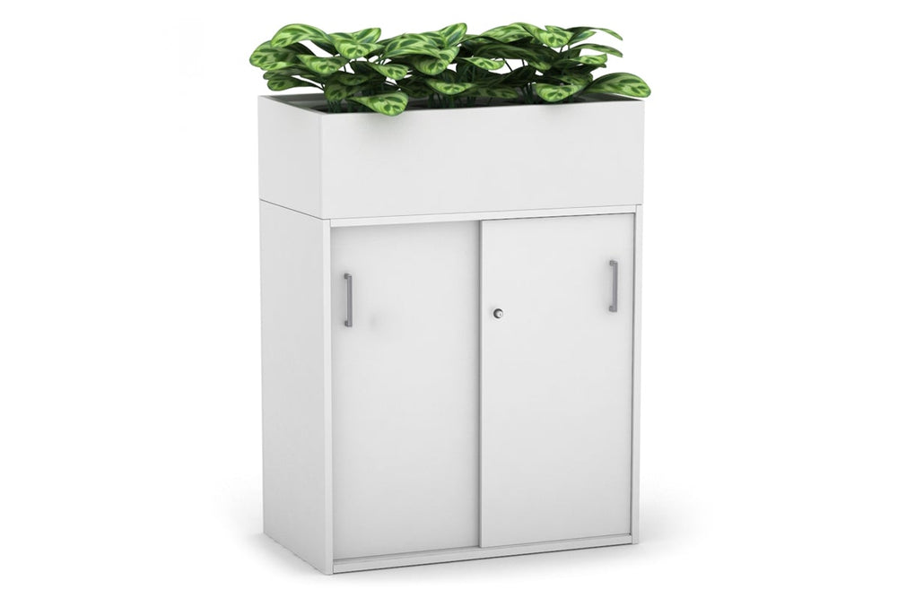 Uniform Medium Credenza + Planter Box [800W x 1125H x 428D]-White white silver handle