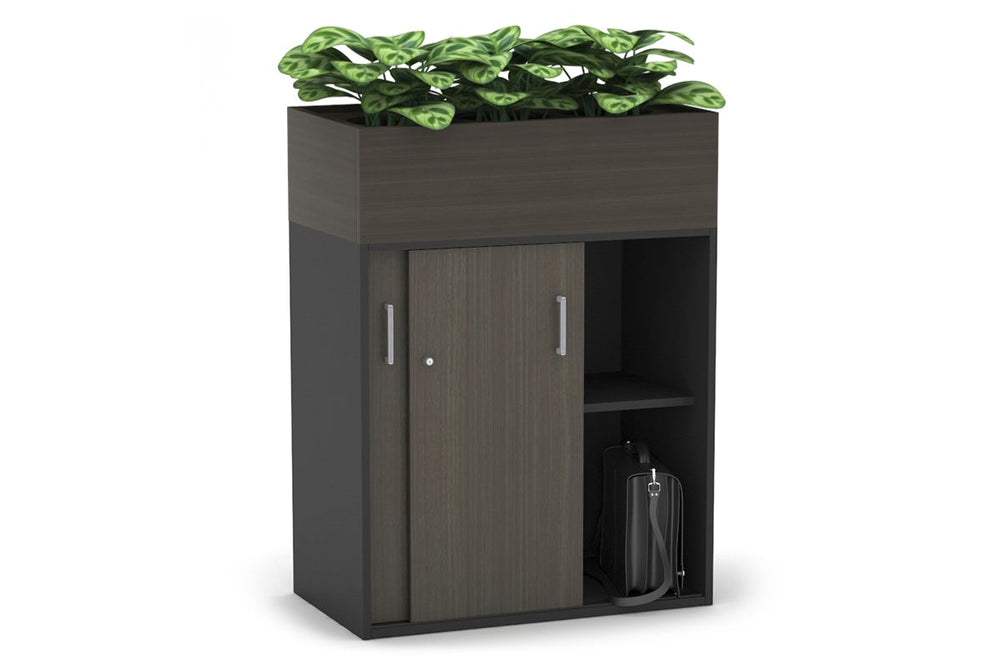 Uniform Medium Credenza + Planter Box [800W x 1125H x 428D]-Black dark oak black handle