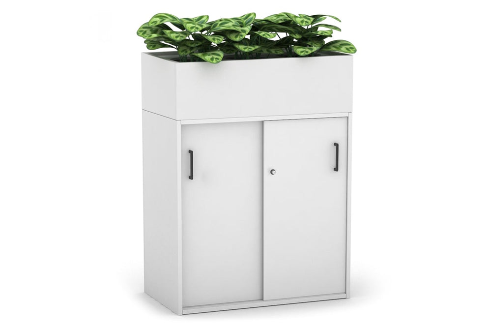 Uniform Medium Credenza + Planter Box [800W x 1125H x 428D]-White white black handle