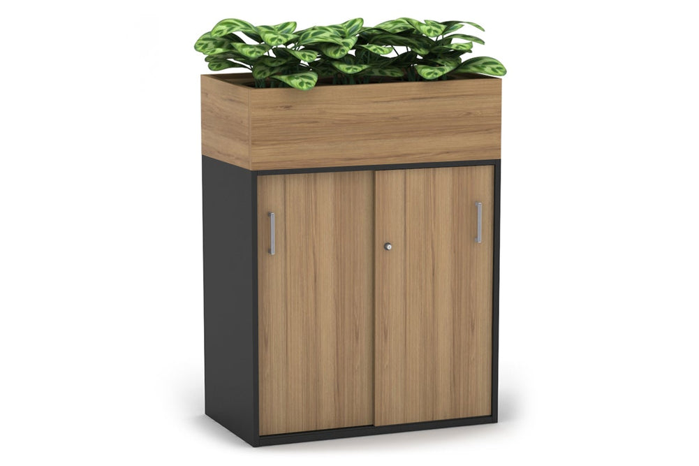 Uniform Medium Credenza + Planter Box [800W x 1125H x 428D]-Black salvage oak silver handle